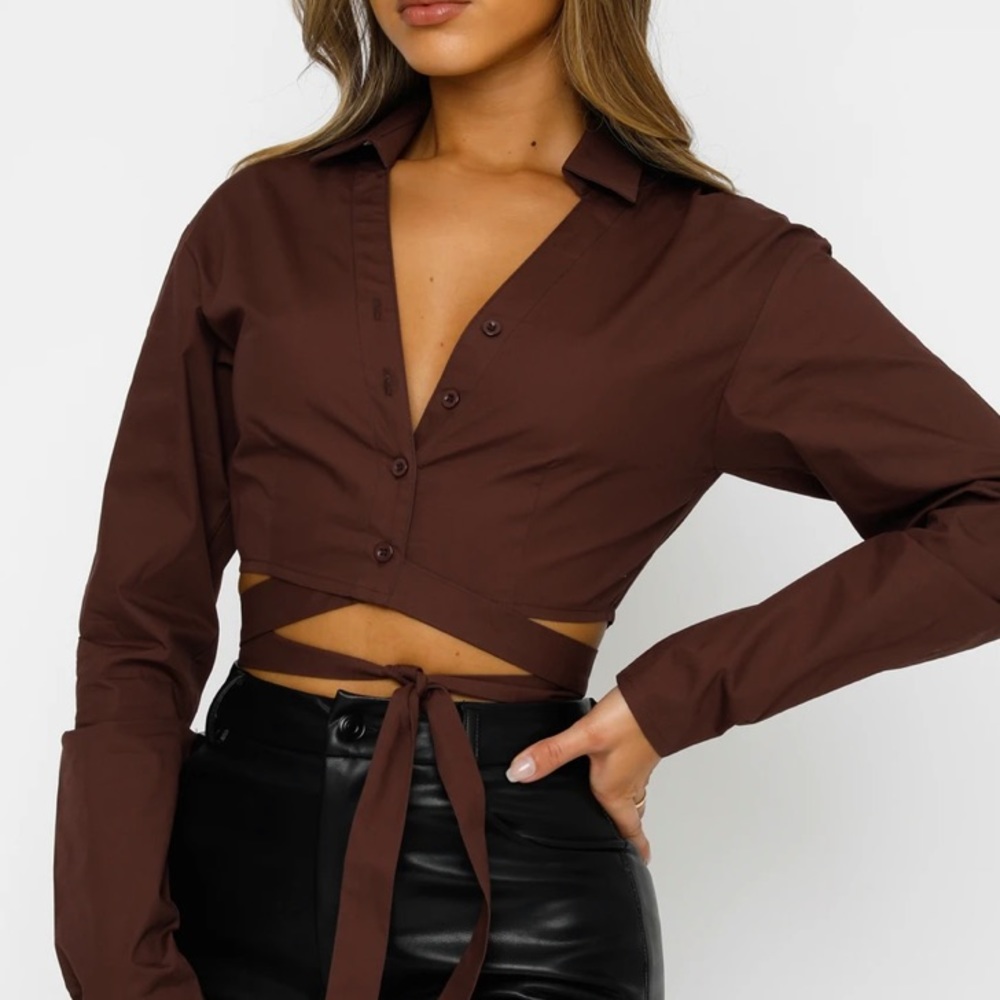 White Fox Boutique Forever Ago Crop Button Shirt
